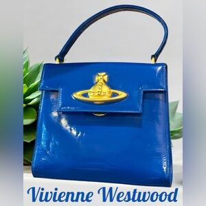 Vivienne Westwood Vintage Orb Logo Blue Patent Leather EUC approx 8.25”x 6.75”